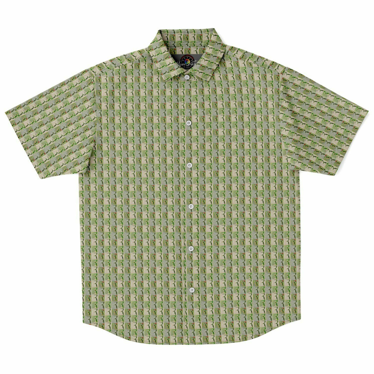 Green FLORAL Latte stone Short Sleeve Button Down Shirt