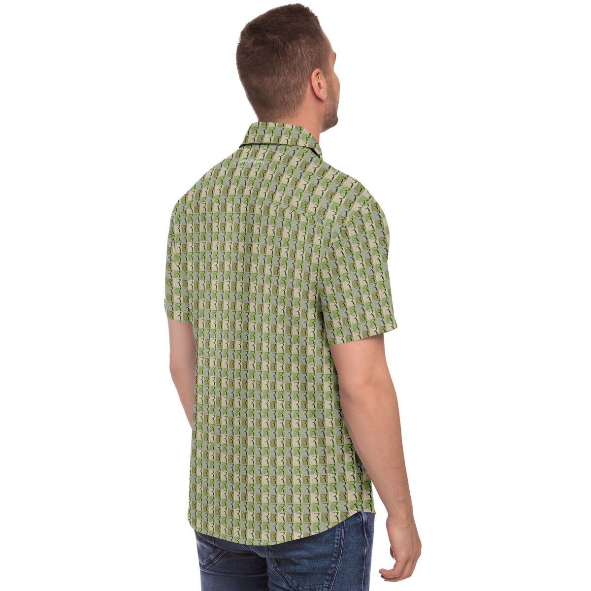 Green FLORAL Latte stone Short Sleeve Button Down Shirt