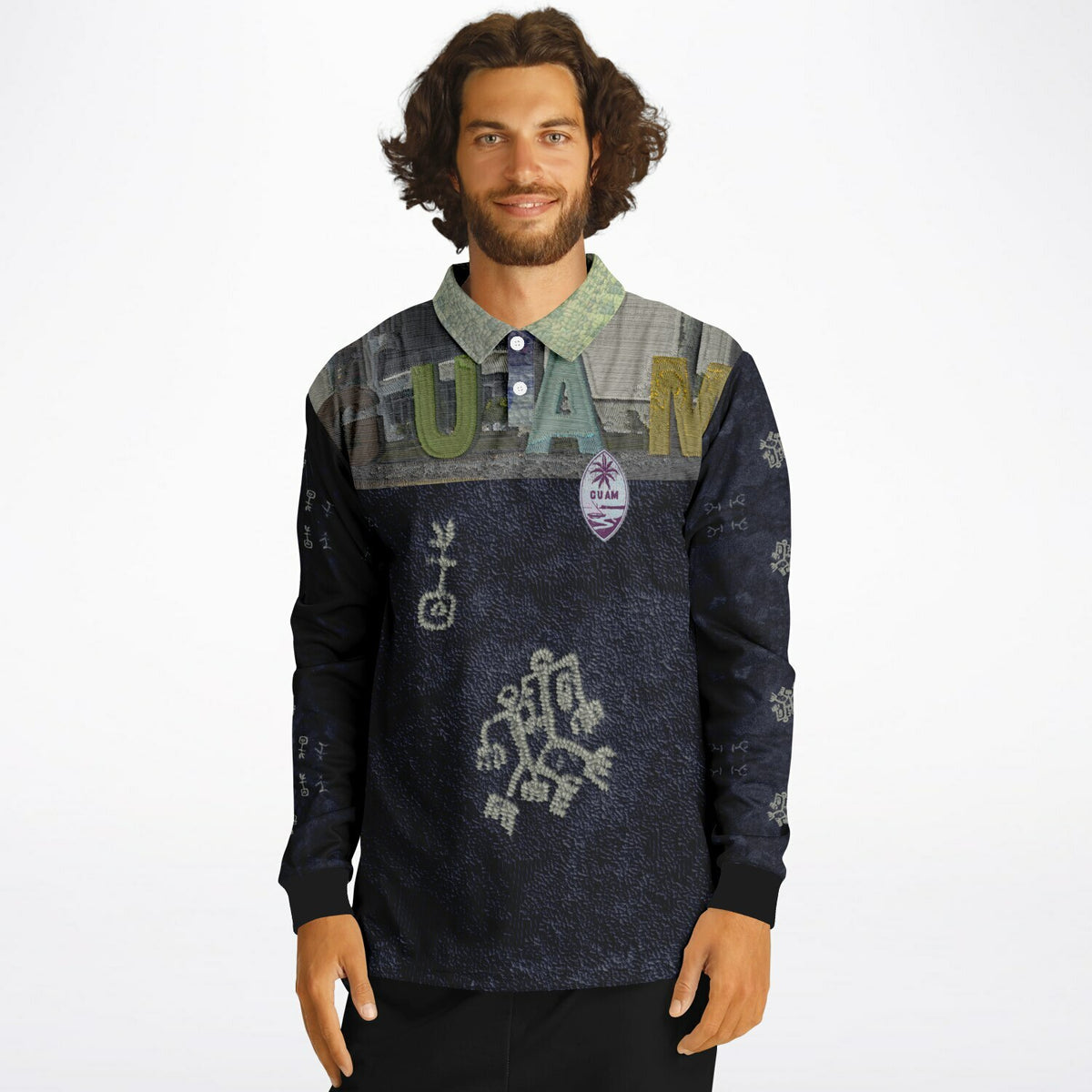 *CULTURE QUILT Faux Embroidery Men’s Long Sleeve Polo Shirt copy