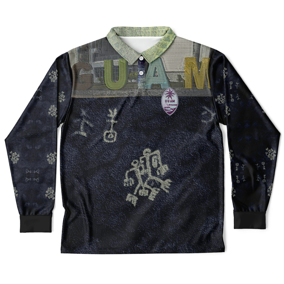 *CULTURE QUILT Faux Embroidery Men’s Long Sleeve Polo Shirt copy