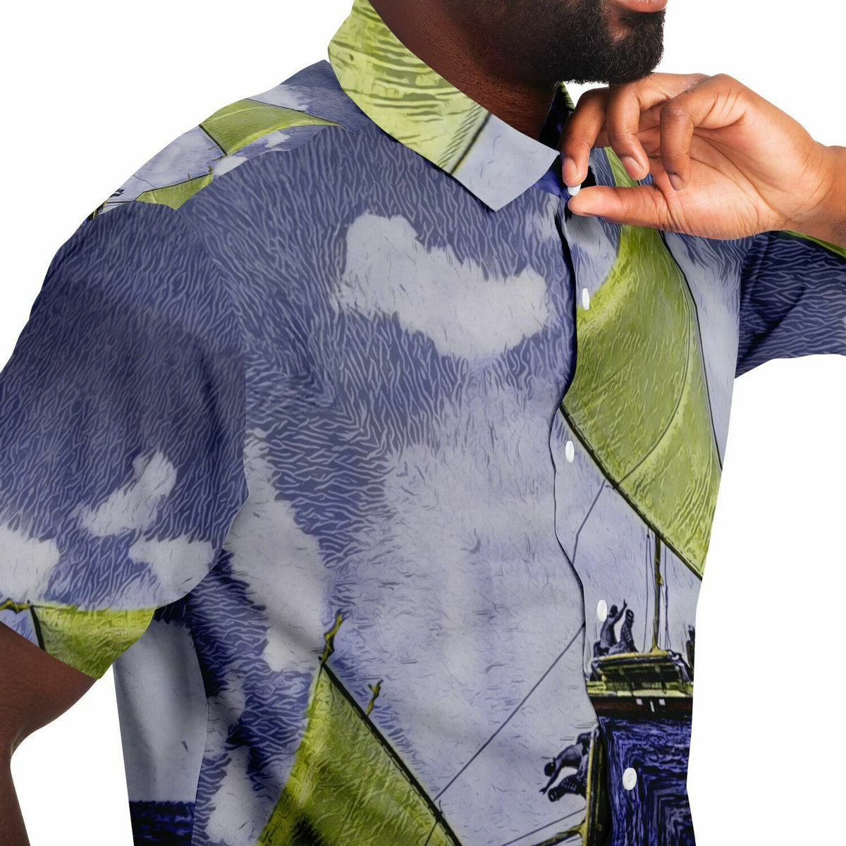 BOLD ART CANOE_Short Sleeve Button Down Shirt