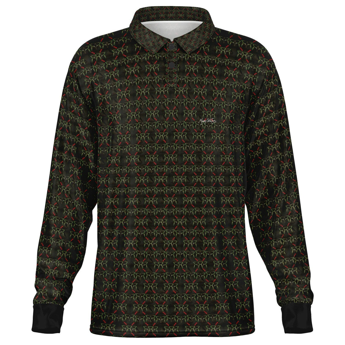 *LATTE_STONE_Pattern_Dark Long Sleeve Polo Shirt