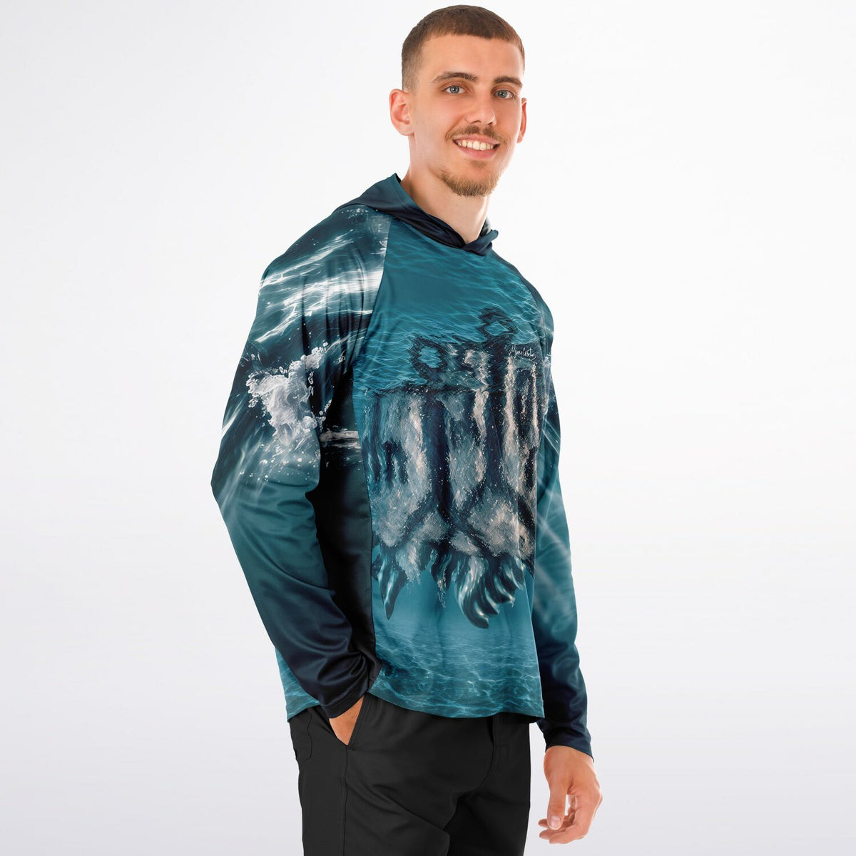 *Underwater GADAO Men&#39;s Long Sleeve Hooded Performance Shirt