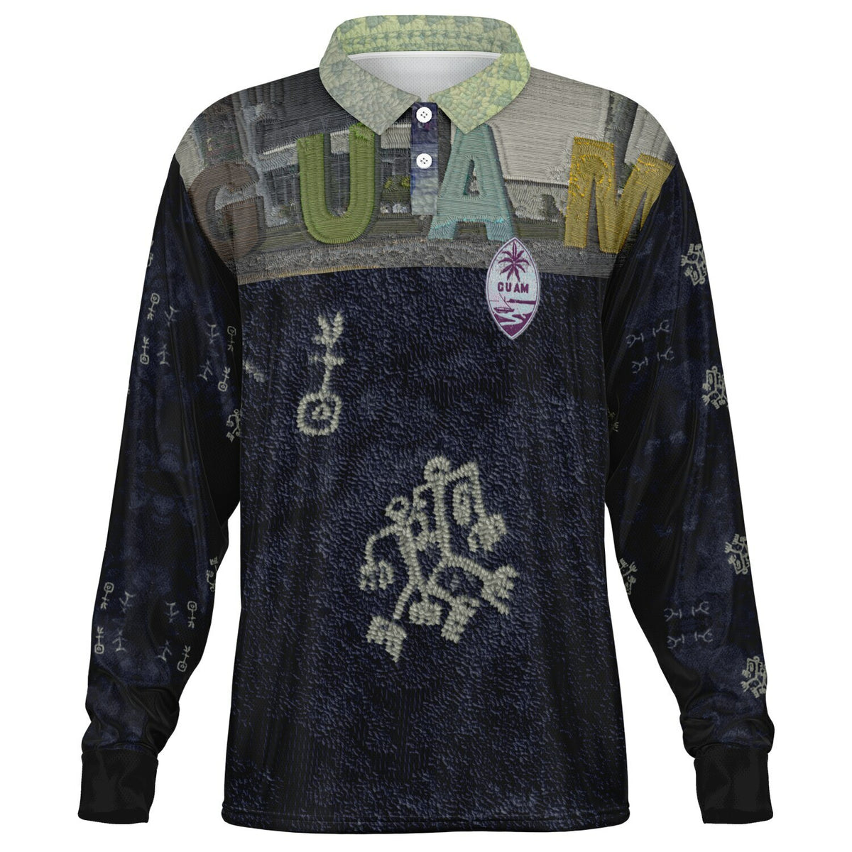 *CULTURE QUILT Faux Embroidery Men’s Long Sleeve Polo Shirt copy