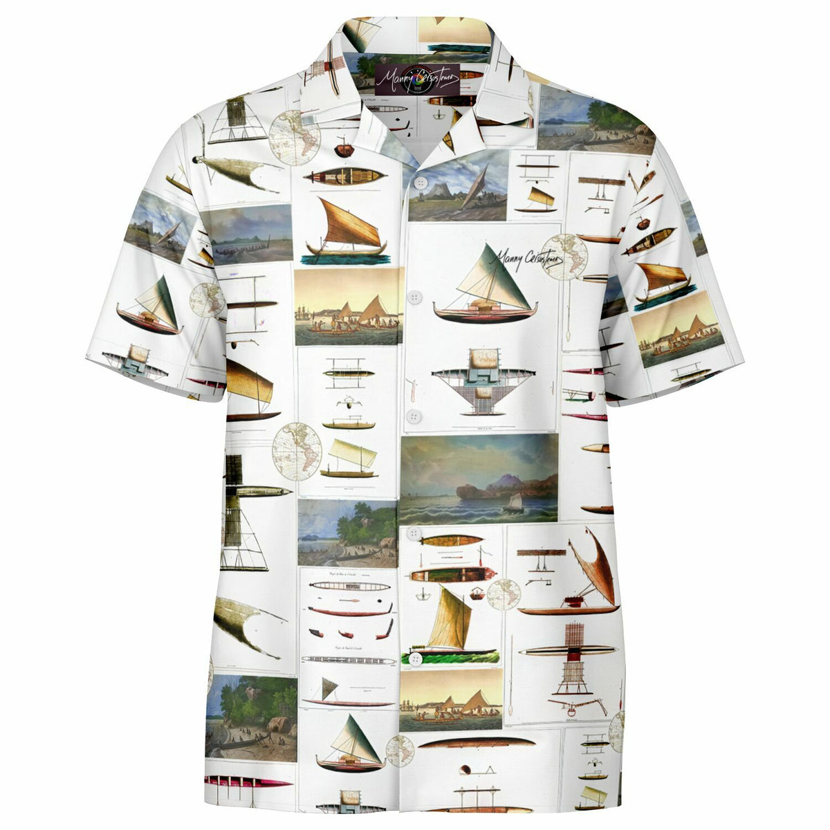 *SEAFARING History Spread Collar Short Sleeve Button-Down Shirt