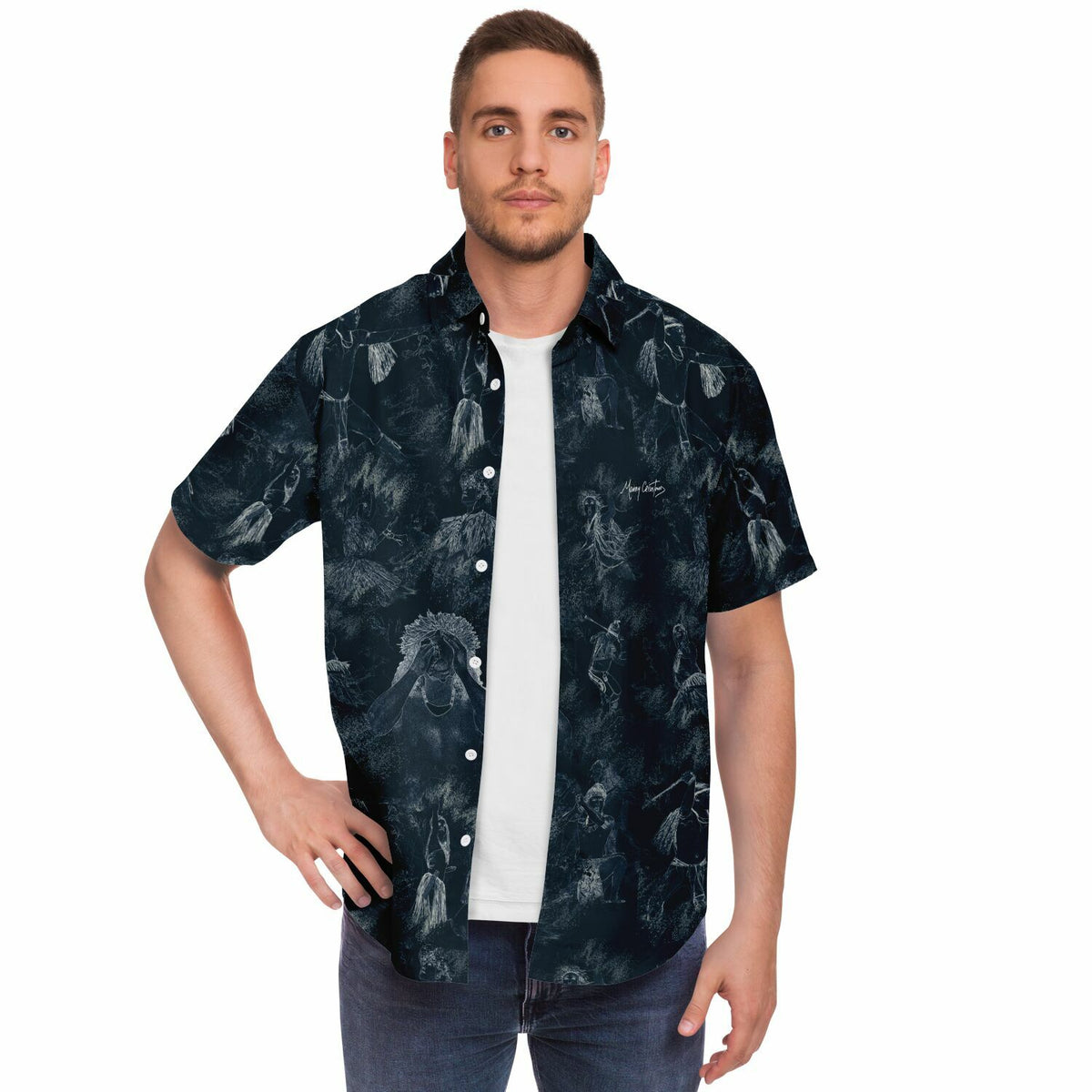 CHamoru Culture Chalk Art Short Sleeve Button Down Shirt