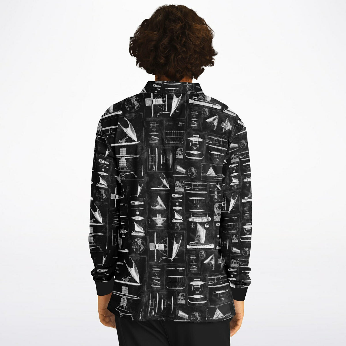 Oceania Seafaring Vessels Reimagined (Black/silver) Men’s Long Sleeve Polo Shirt