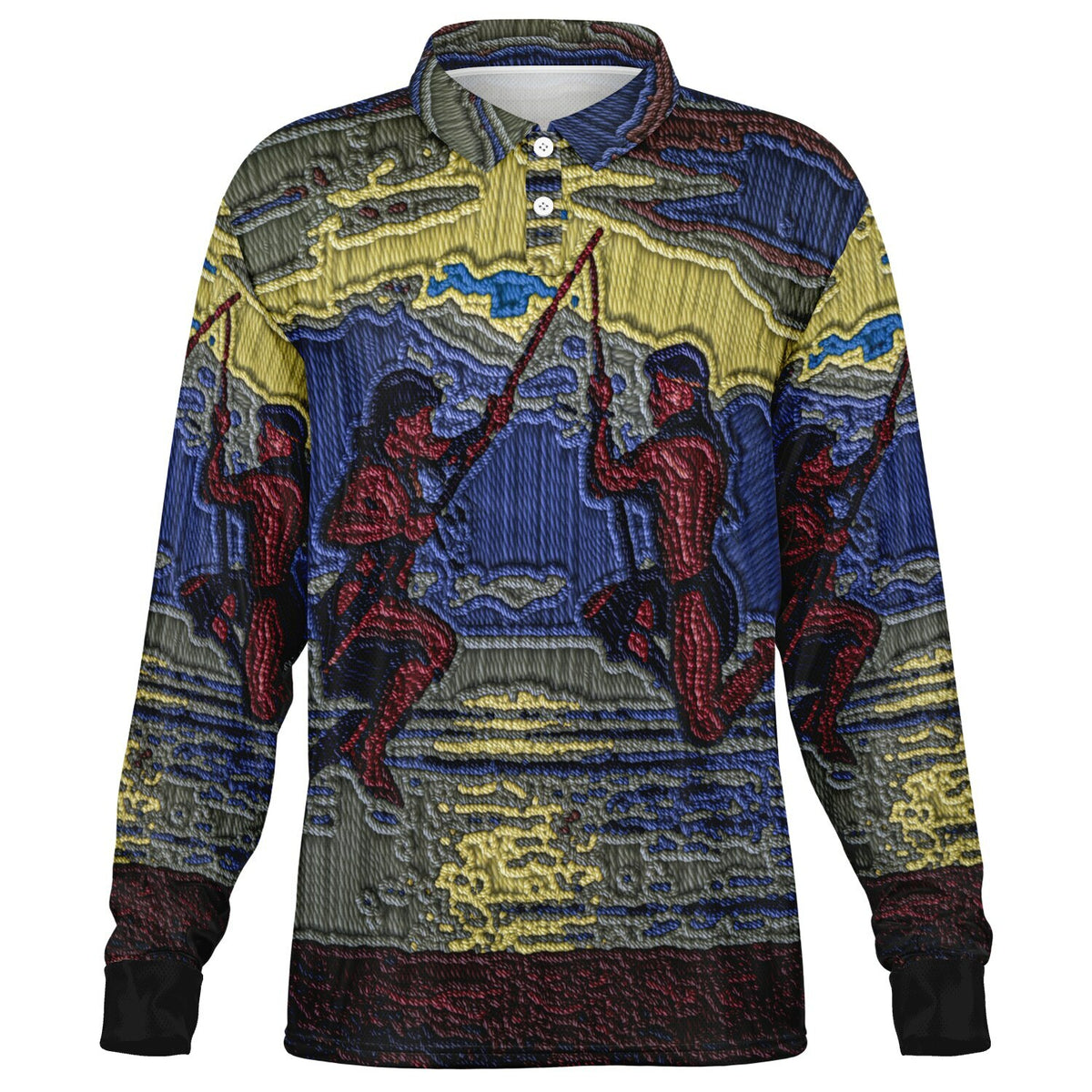 *CULTURE QUILT Bailan Faux Embroidery Long Sleeve Polo Shirt copy