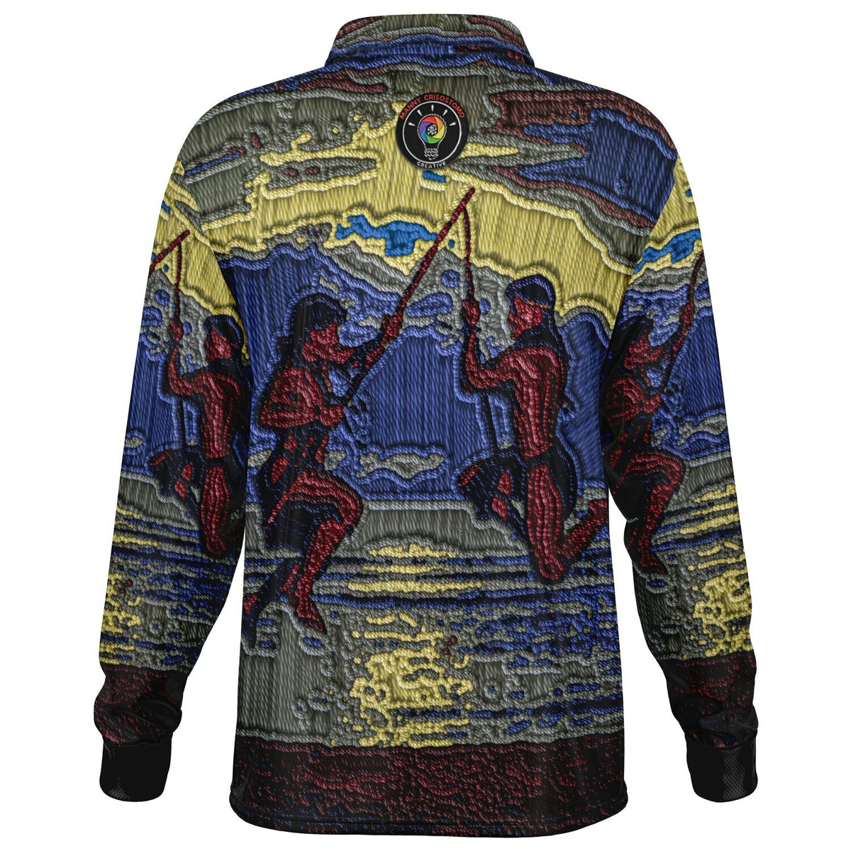 *CULTURE QUILT Bailan Faux Embroidery Long Sleeve Polo Shirt copy