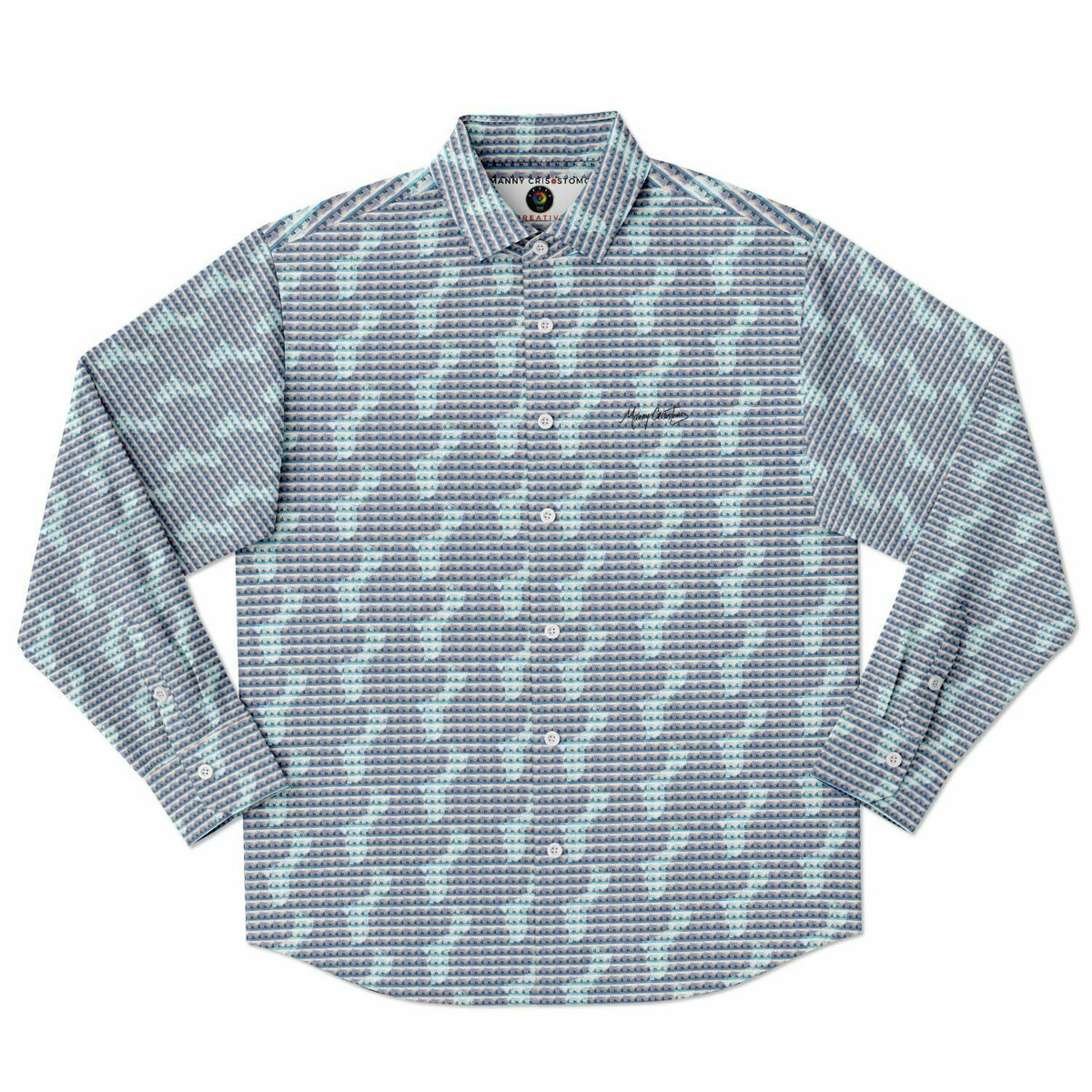 Canoe Pattern Guahan overlay Long Sleeve Button Down Shirt