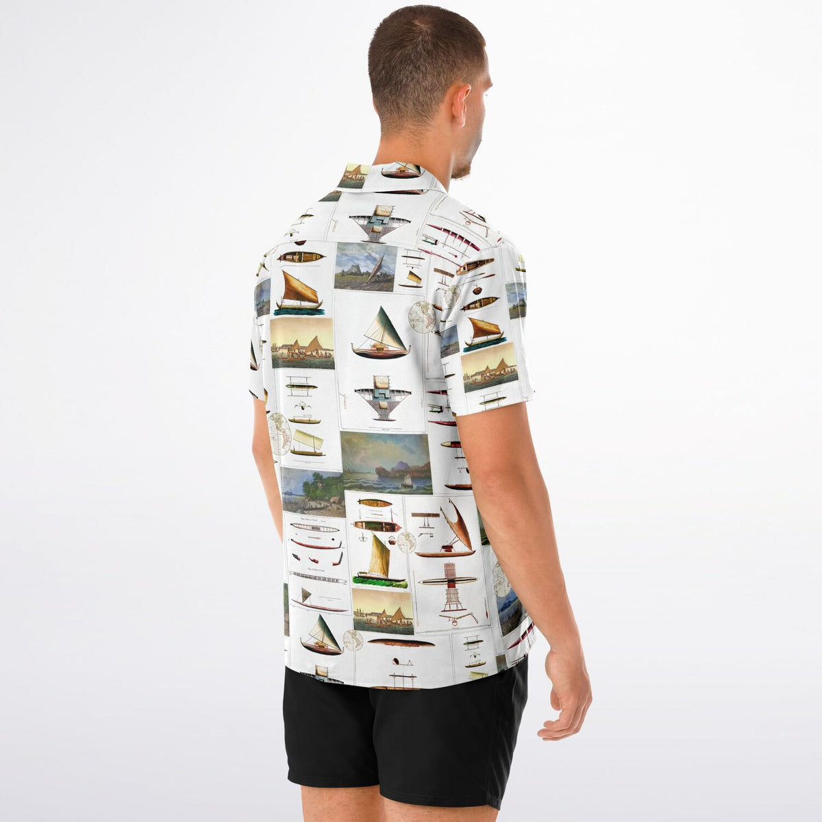 *SEAFARING History Spread Collar Short Sleeve Button-Down Shirt