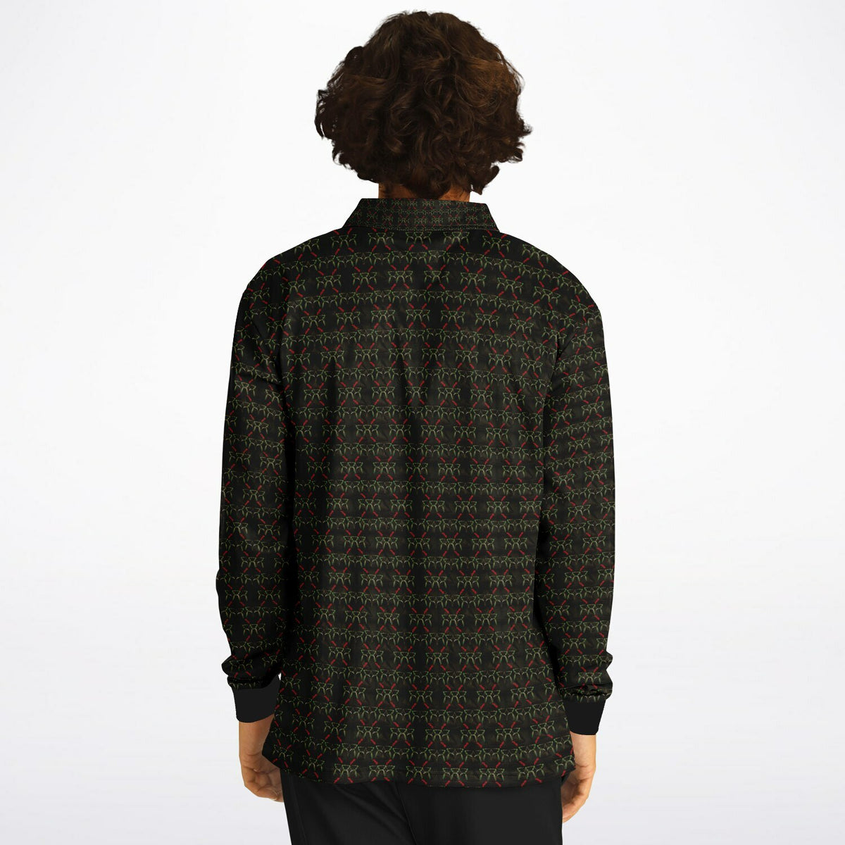 *LATTE_STONE_Pattern_Dark Long Sleeve Polo Shirt