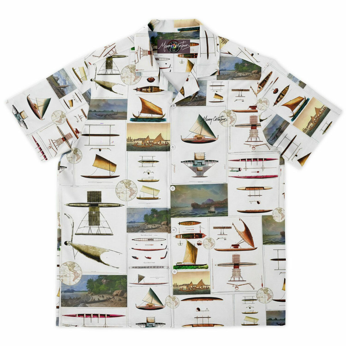 *SEAFARING History Spread Collar Short Sleeve Button-Down Shirt