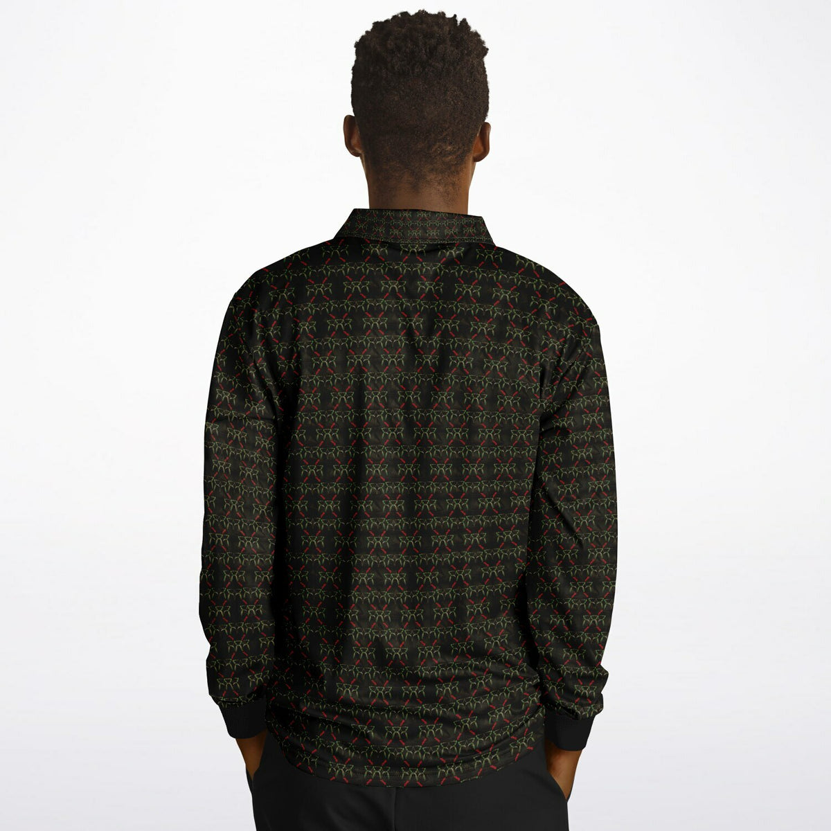 *LATTE_STONE_Pattern_Dark Long Sleeve Polo Shirt