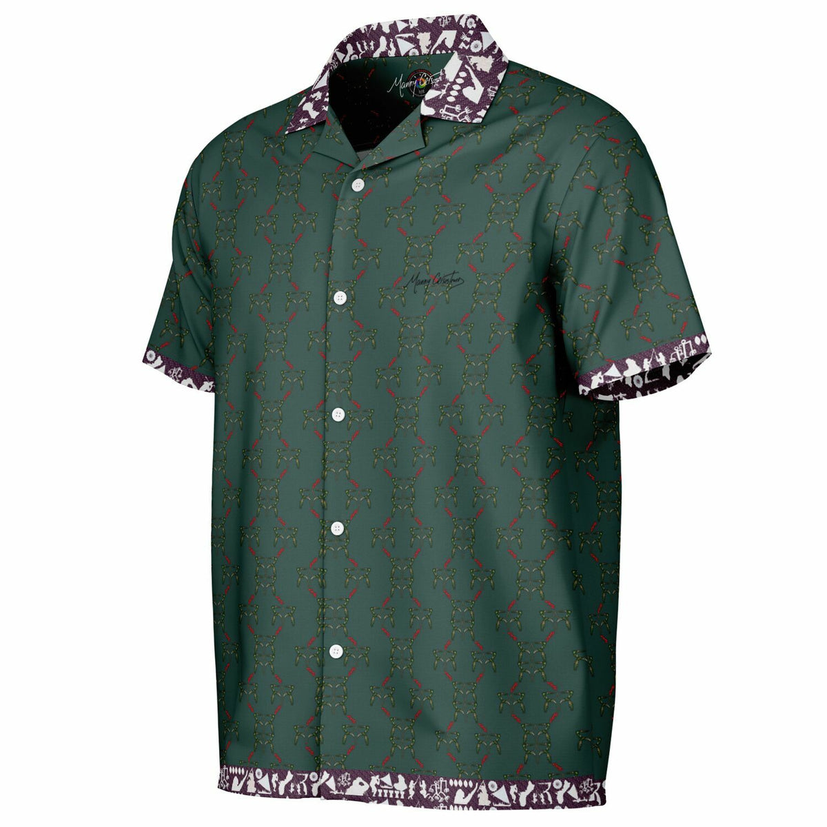 *LATTE_STONE Pattern rainforest color Spread Collar Short Sleeve Button-Down Shirt