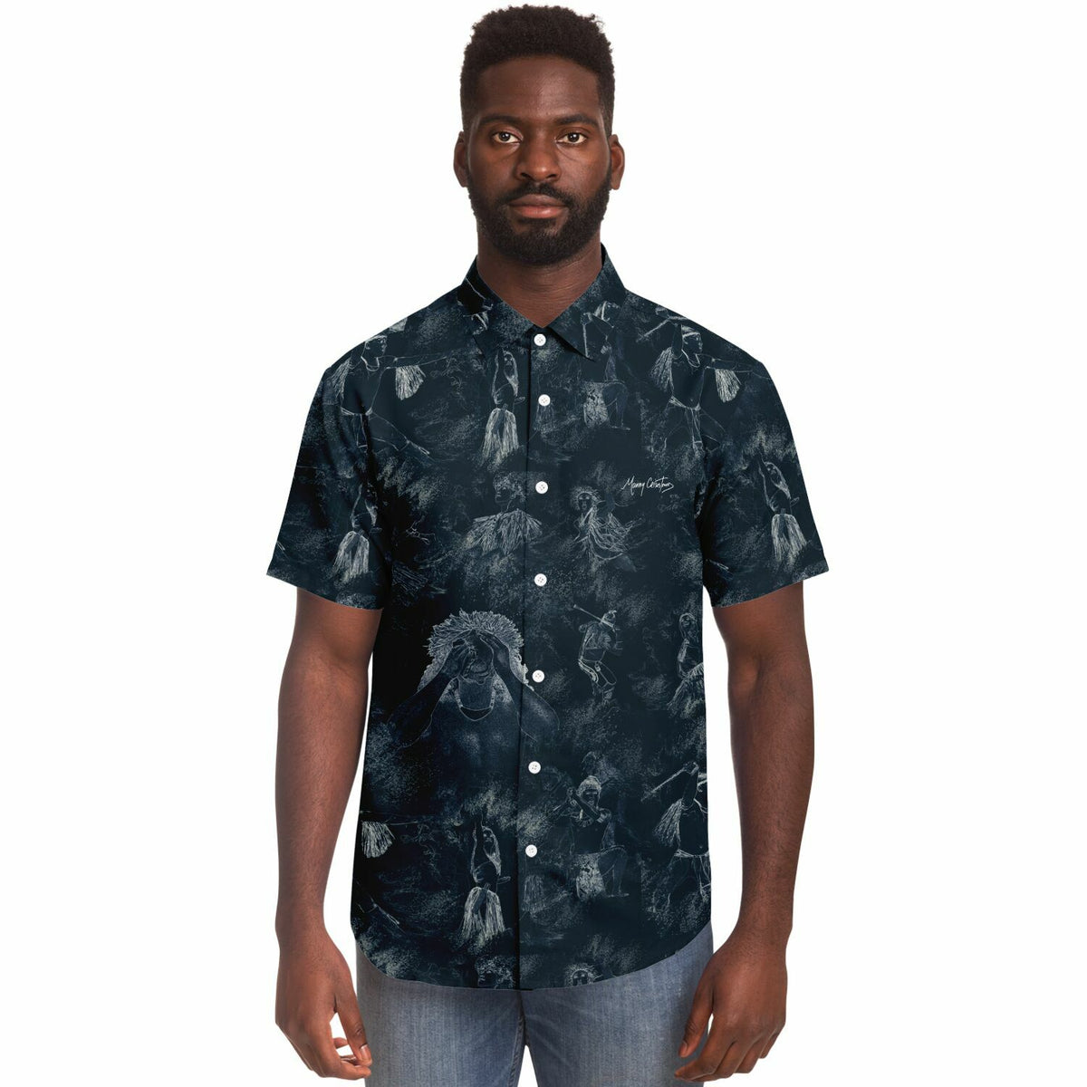 CHamoru Culture Chalk Art Short Sleeve Button Down Shirt