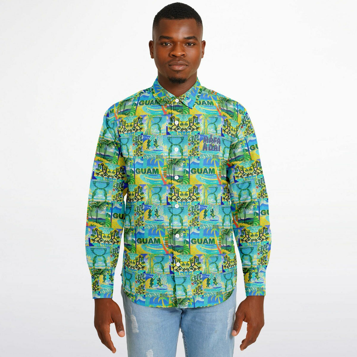 Guam Art Gauguin inspired Long Sleeve Button Down Shirt