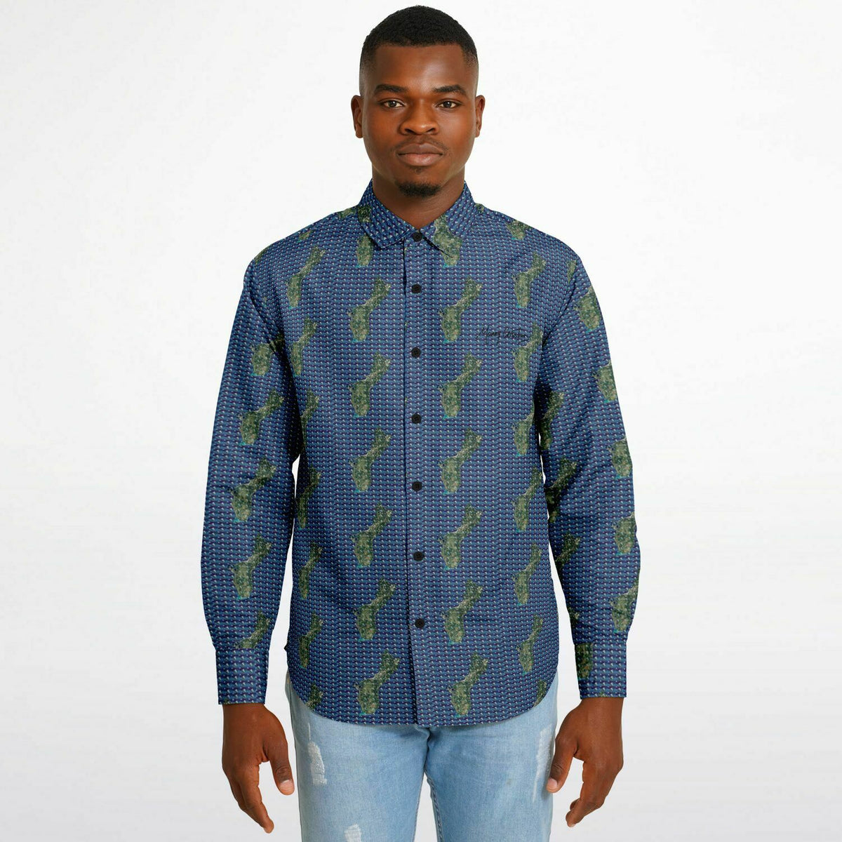 Canoe and Guahan Overlay Long Sleeve Button Down Shirt