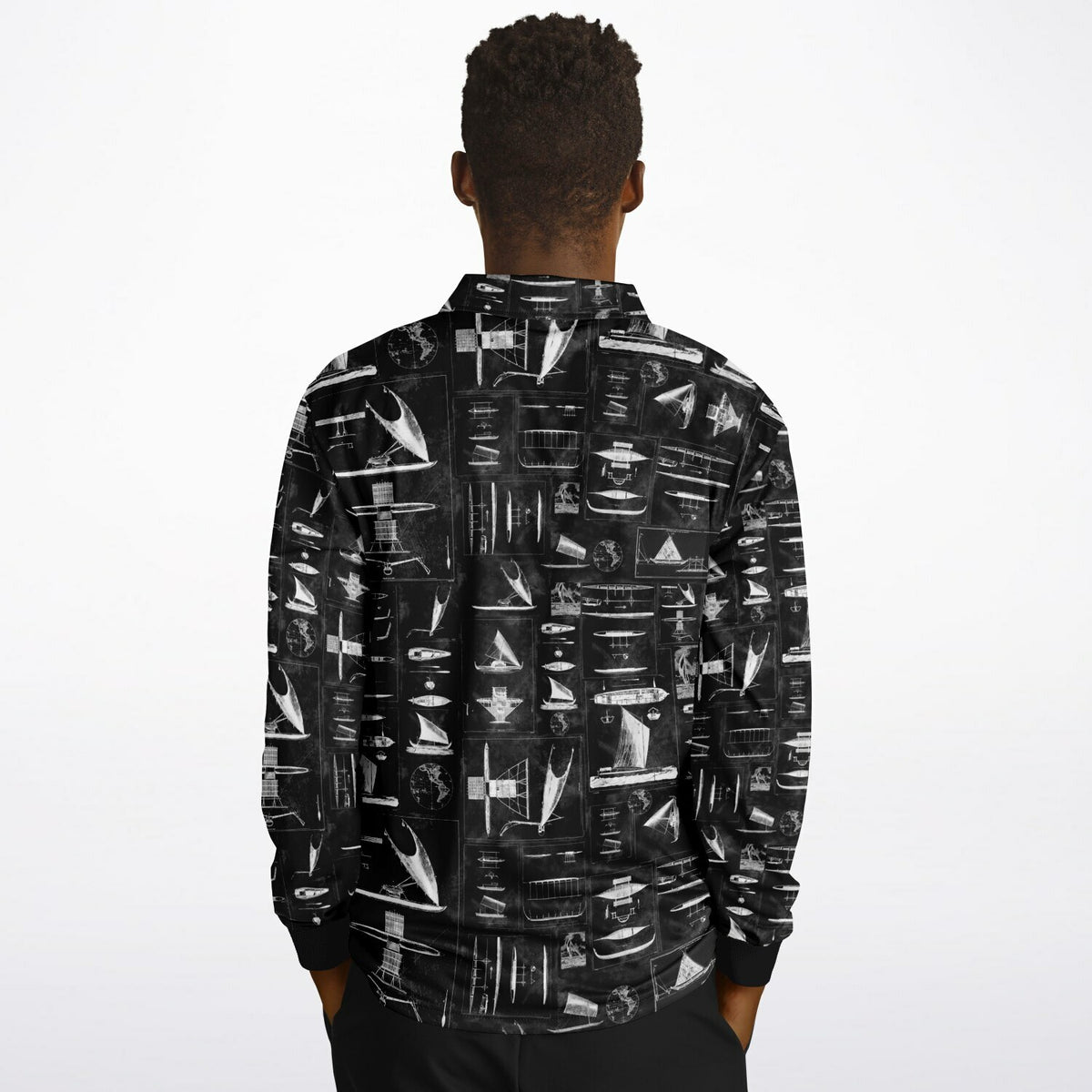 Oceania Seafaring Vessels Reimagined (Black/silver) Men’s Long Sleeve Polo Shirt