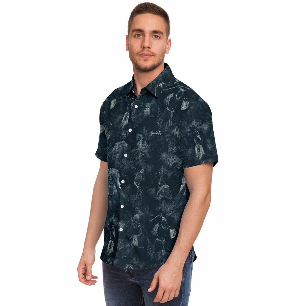 CHamoru Culture Chalk Art Short Sleeve Button Down Shirt