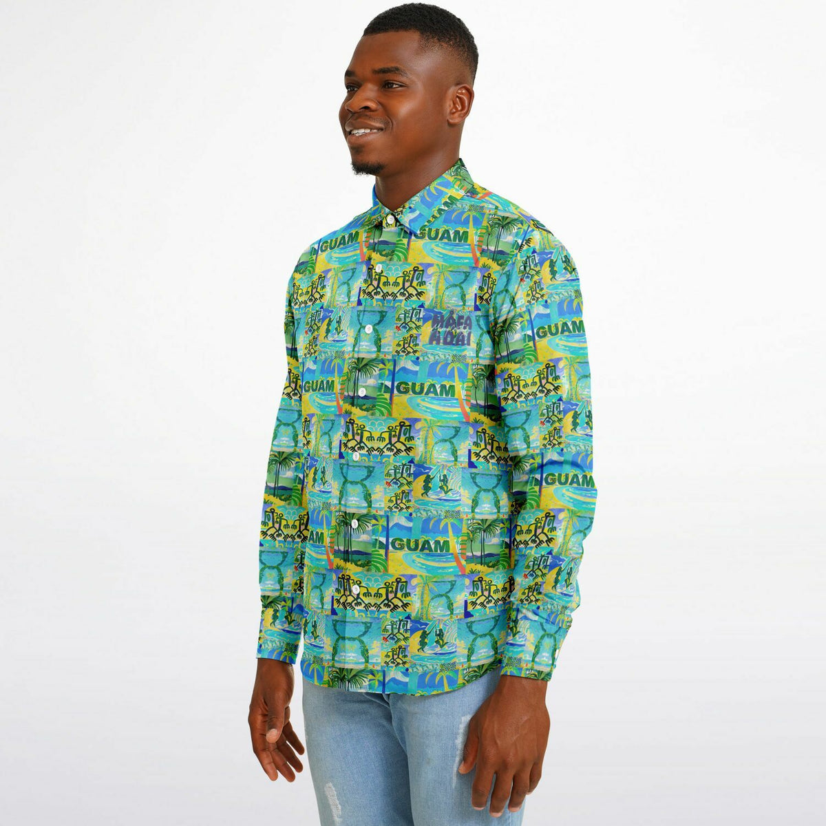 Guam Art Gauguin inspired Long Sleeve Button Down Shirt