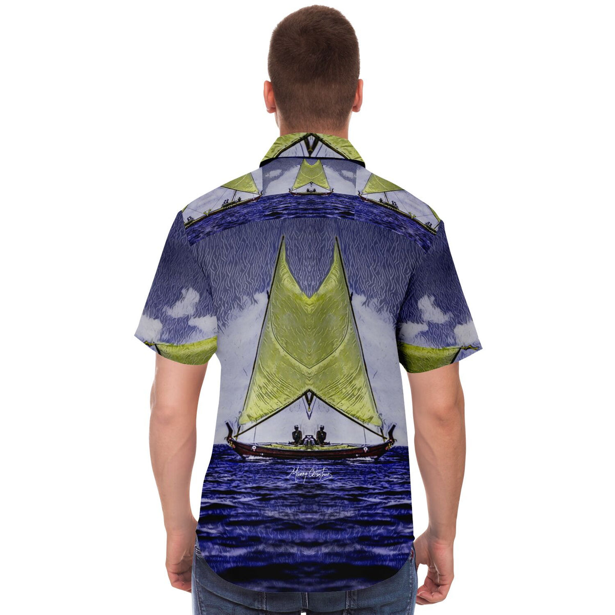 BOLD ART CANOE_Short Sleeve Button Down Shirt