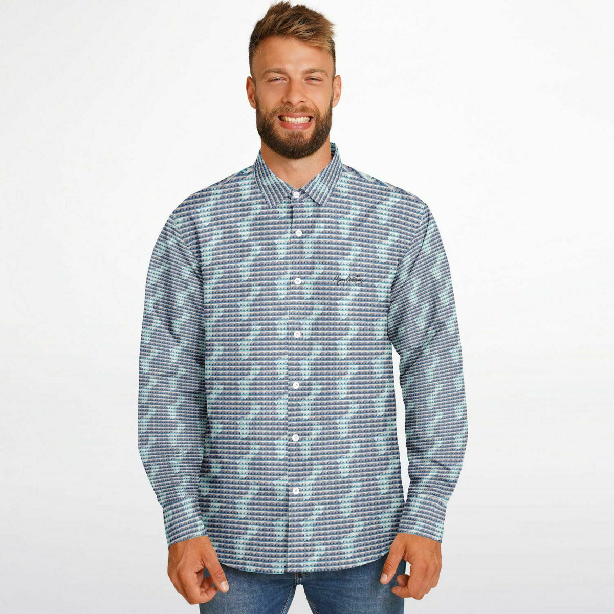 Canoe Pattern Guahan overlay Long Sleeve Button Down Shirt