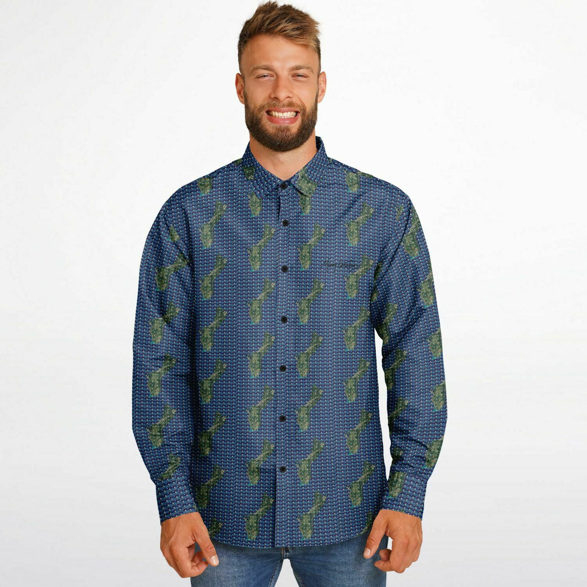 Canoe and Guahan Overlay Long Sleeve Button Down Shirt