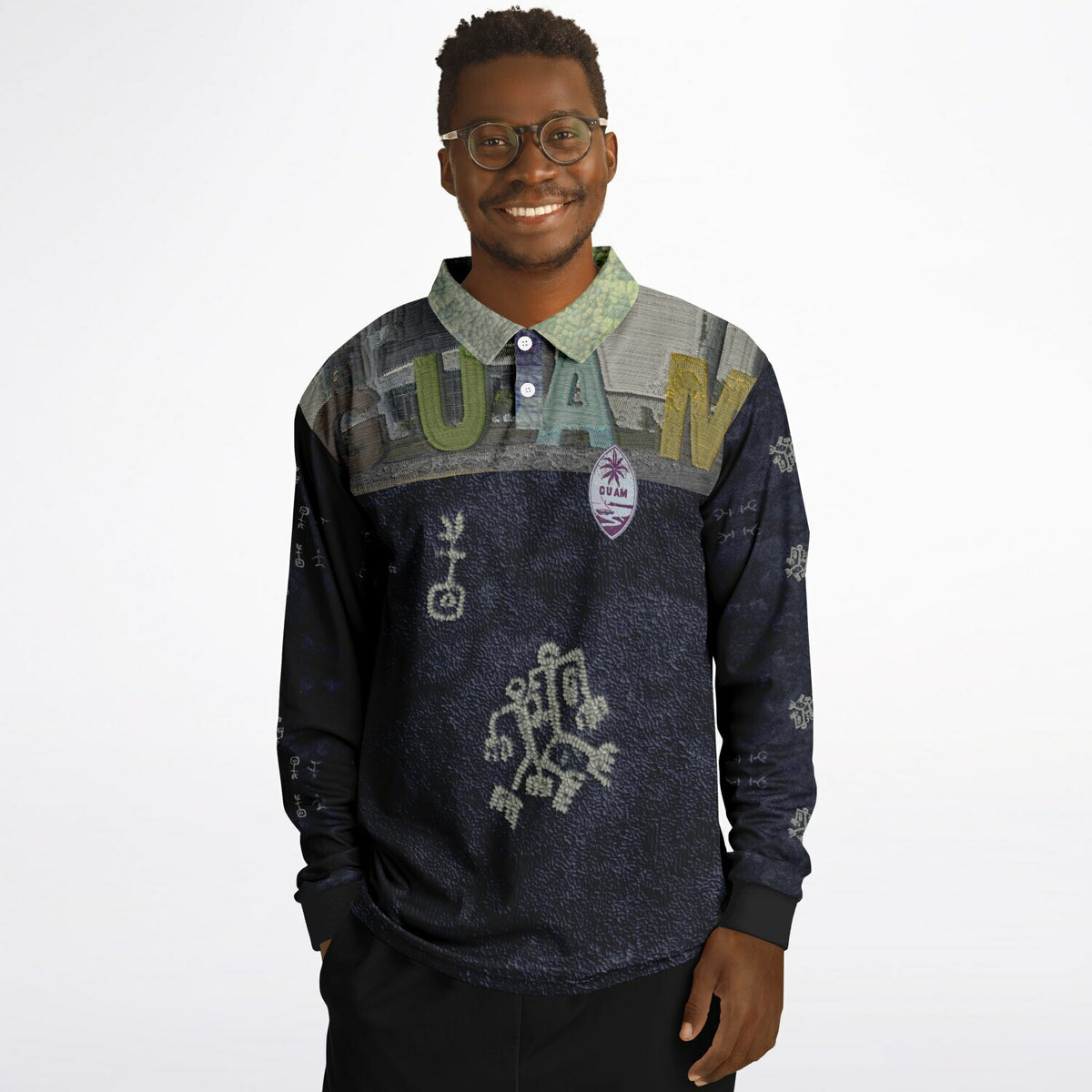 *CULTURE QUILT Faux Embroidery Men’s Long Sleeve Polo Shirt copy