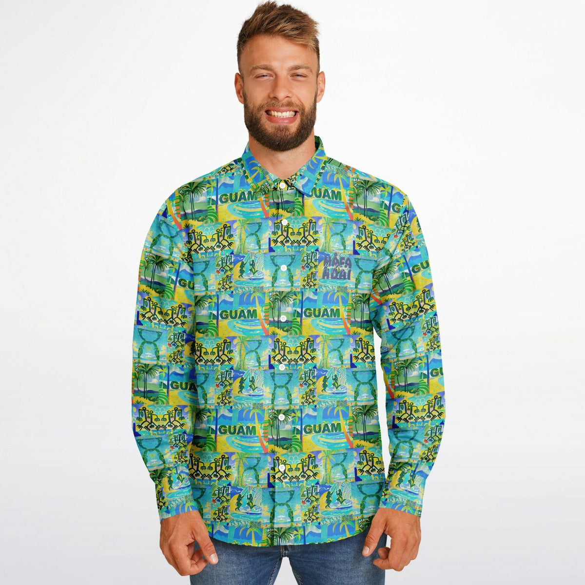 Guam Art Gauguin inspired Long Sleeve Button Down Shirt