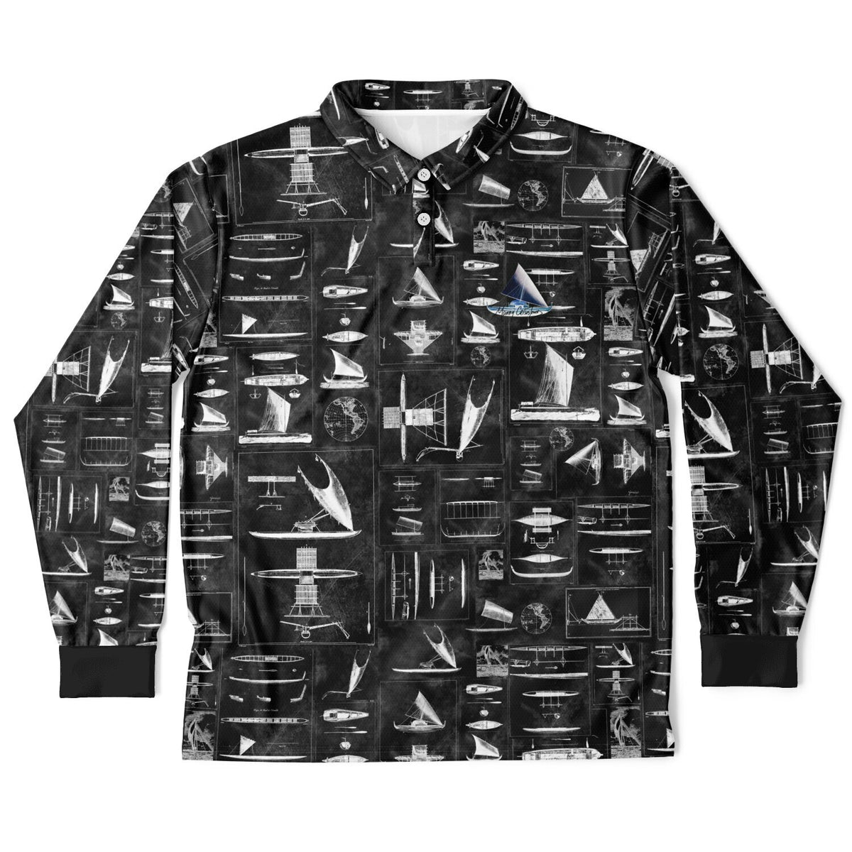 Oceania Seafaring Vessels Reimagined (Black/silver) Men’s Long Sleeve Polo Shirt