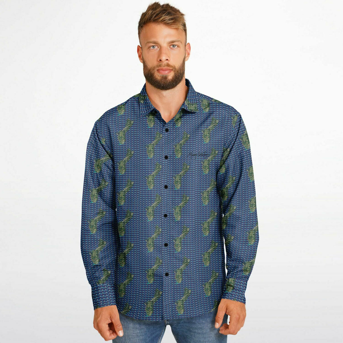 Canoe and Guahan Overlay Long Sleeve Button Down Shirt