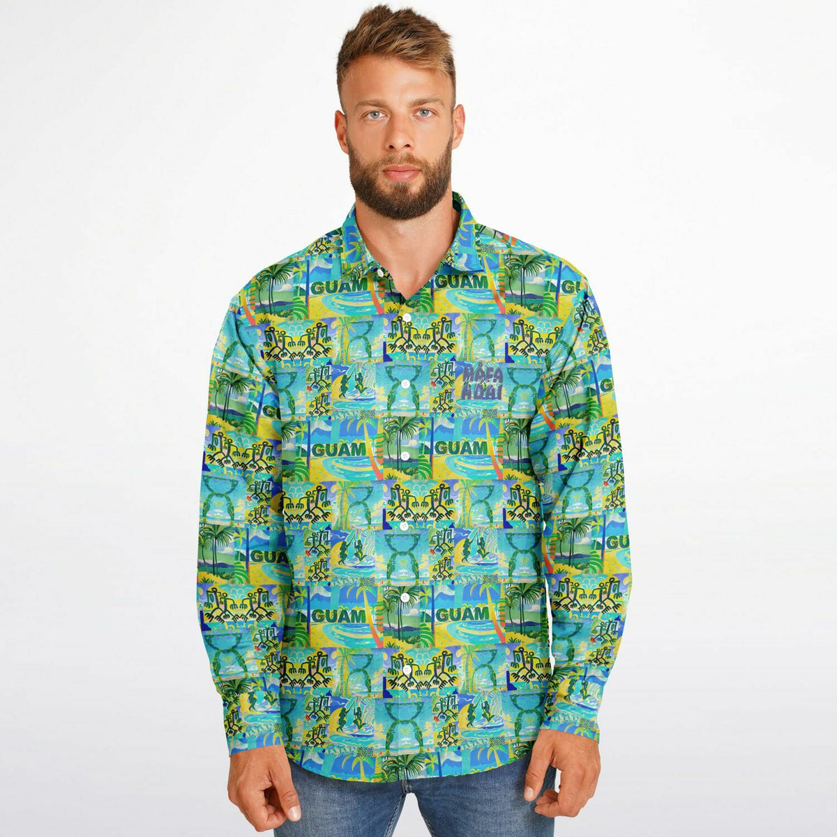 Guam Art Gauguin inspired Long Sleeve Button Down Shirt