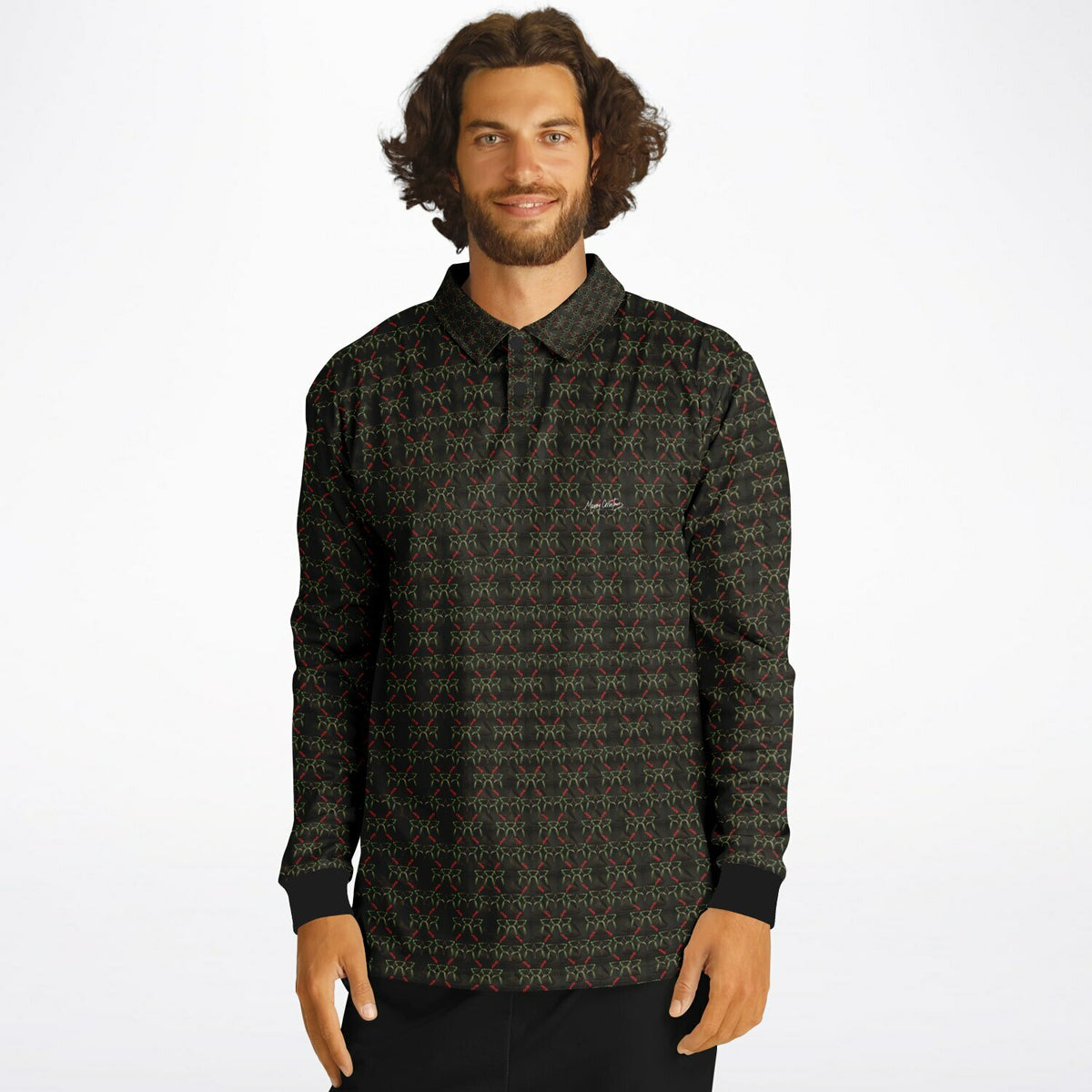 *LATTE_STONE_Pattern_Dark Long Sleeve Polo Shirt