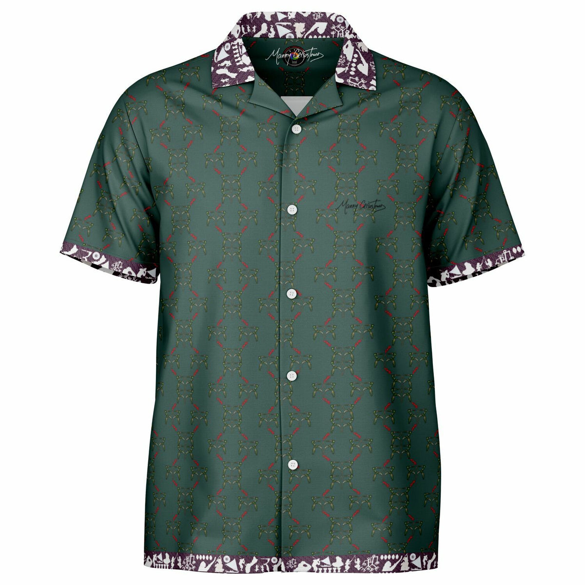 *LATTE_STONE Pattern rainforest color Spread Collar Short Sleeve Button-Down Shirt