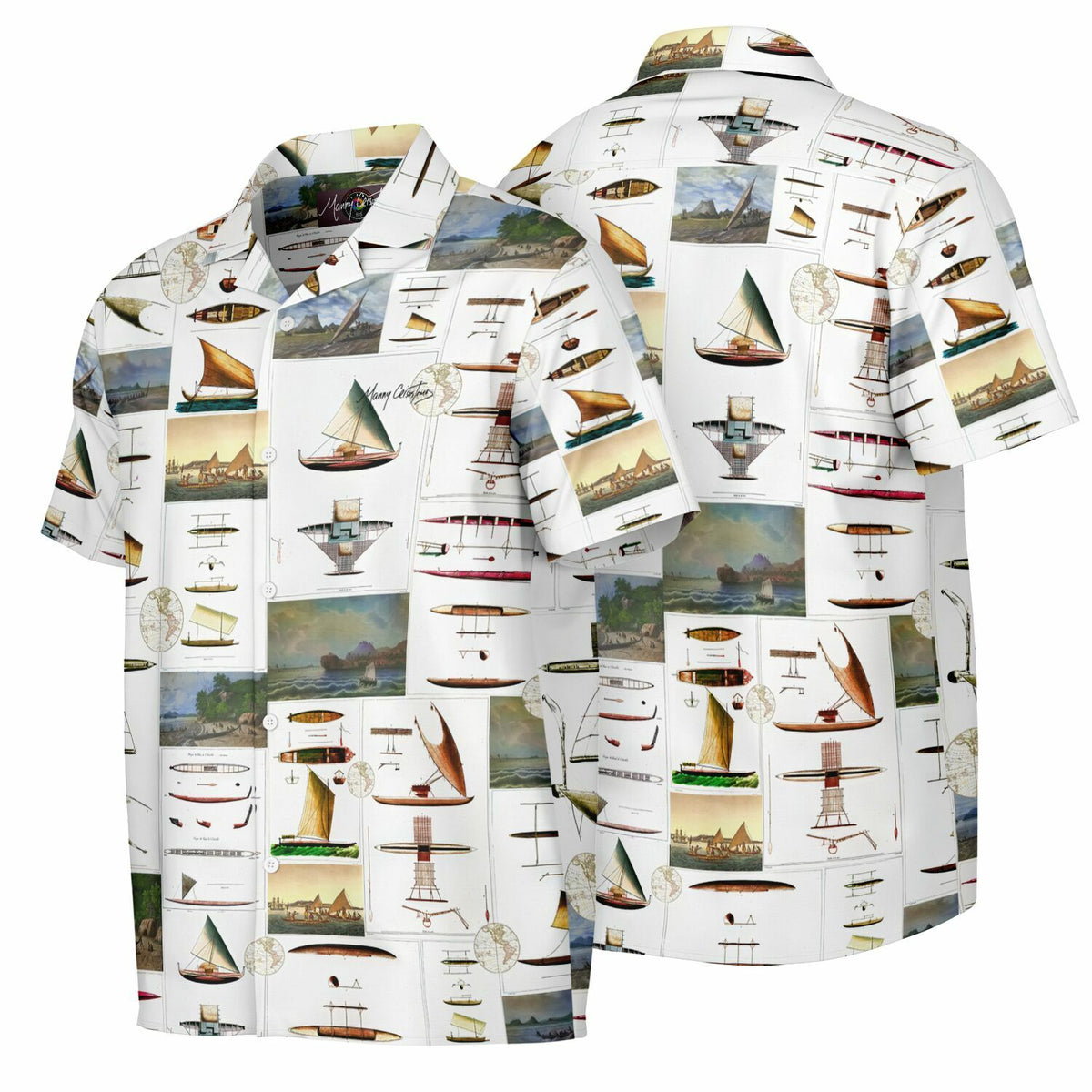 *SEAFARING History Spread Collar Short Sleeve Button-Down Shirt