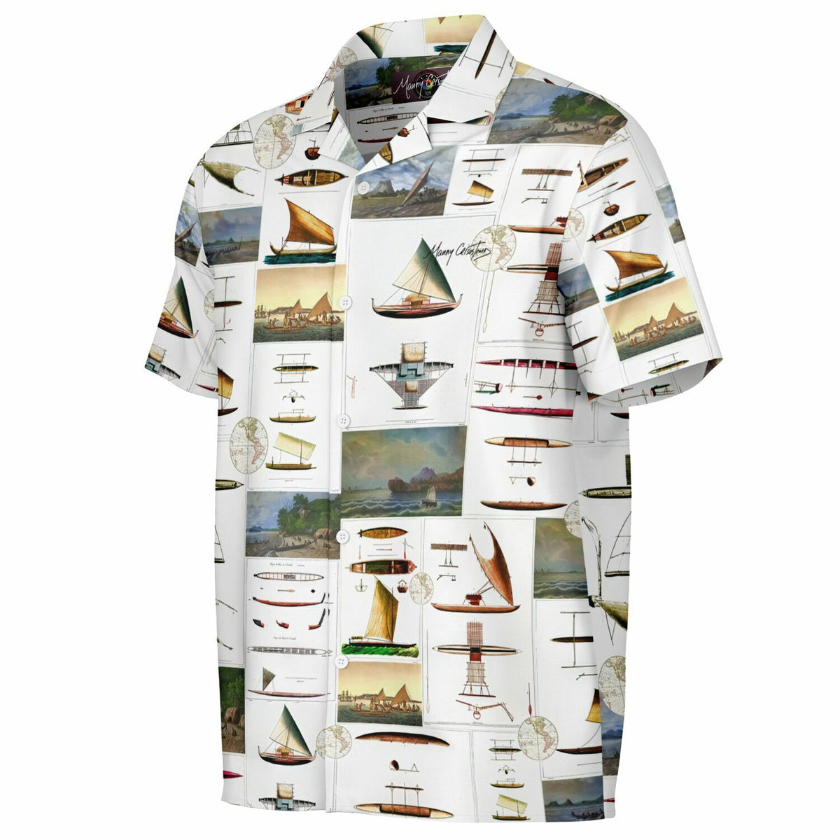 *SEAFARING History Spread Collar Short Sleeve Button-Down Shirt