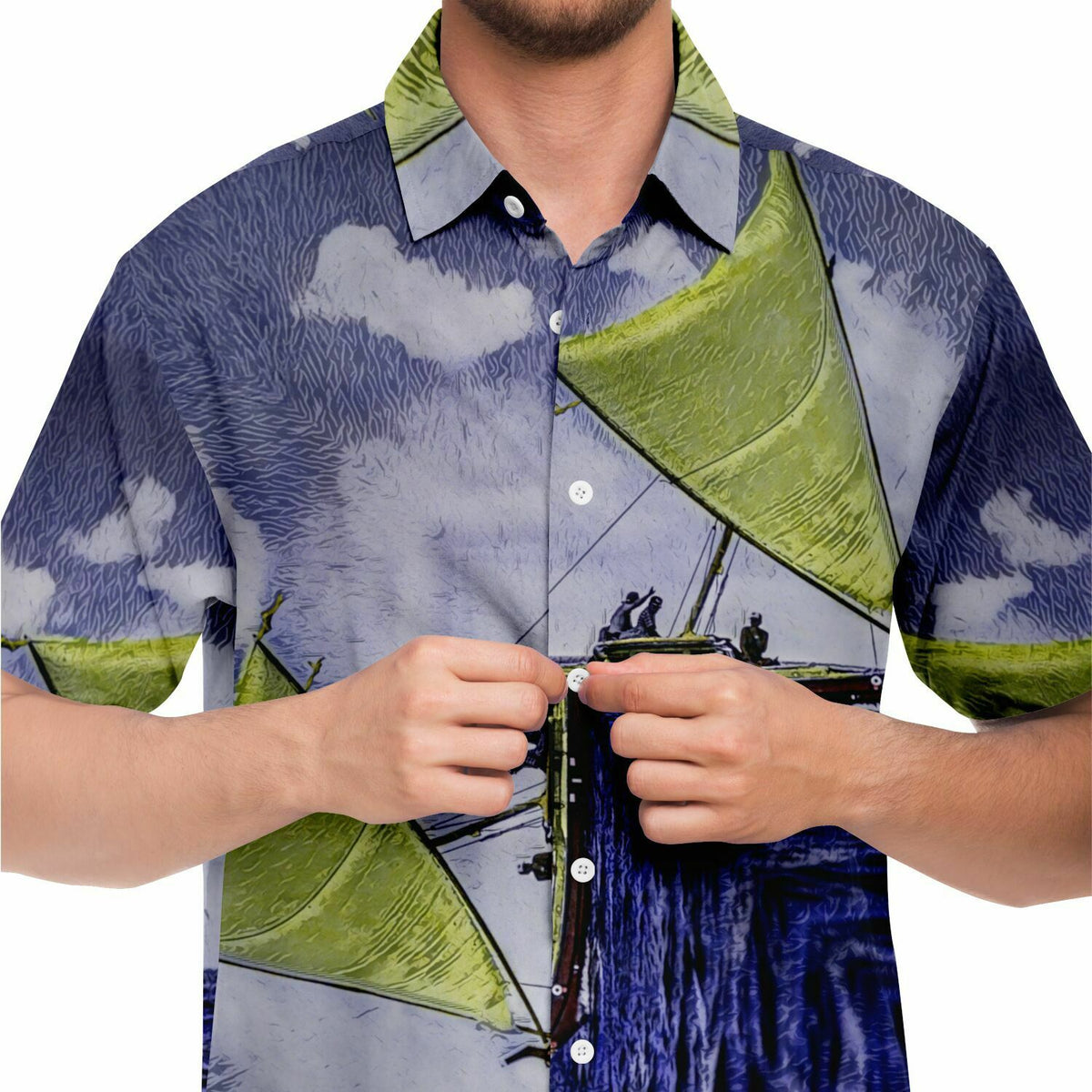 BOLD ART CANOE_Short Sleeve Button Down Shirt