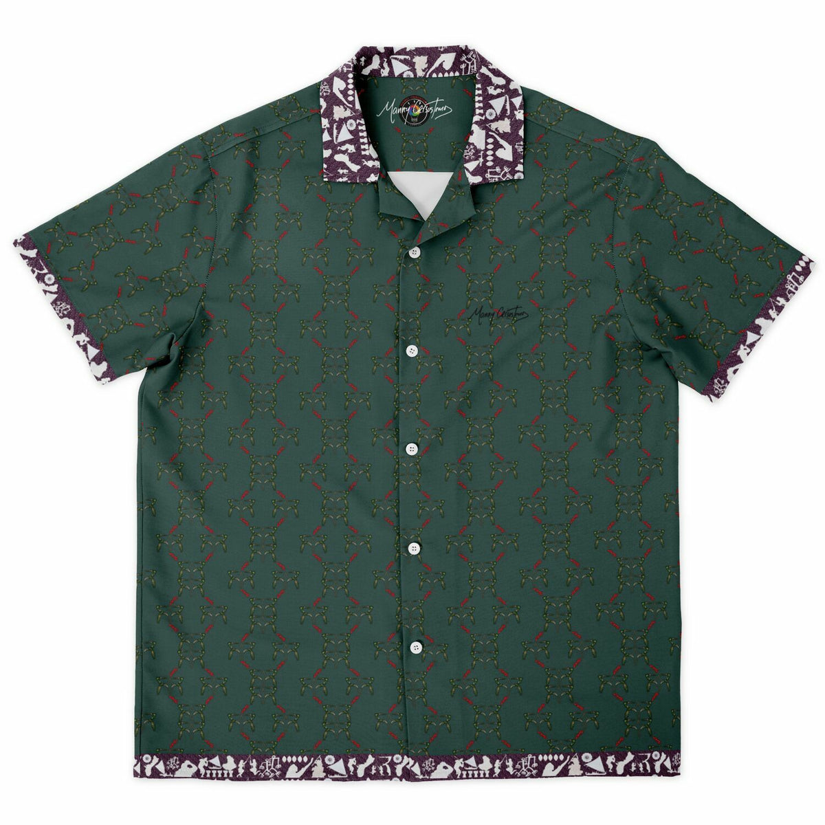 *LATTE_STONE Pattern rainforest color Spread Collar Short Sleeve Button-Down Shirt