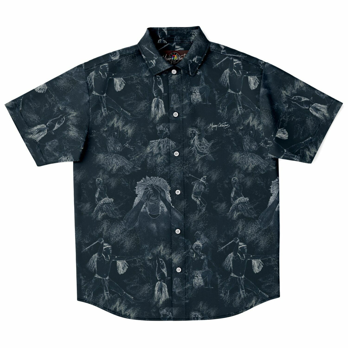 CHamoru Culture Chalk Art Short Sleeve Button Down Shirt