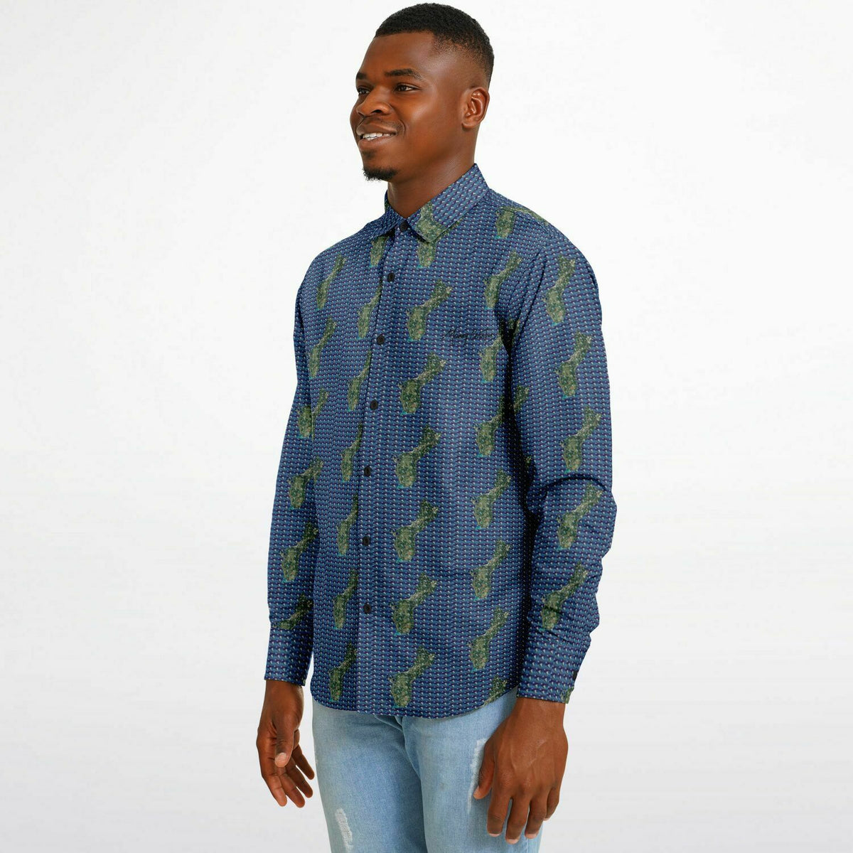 Canoe and Guahan Overlay Long Sleeve Button Down Shirt