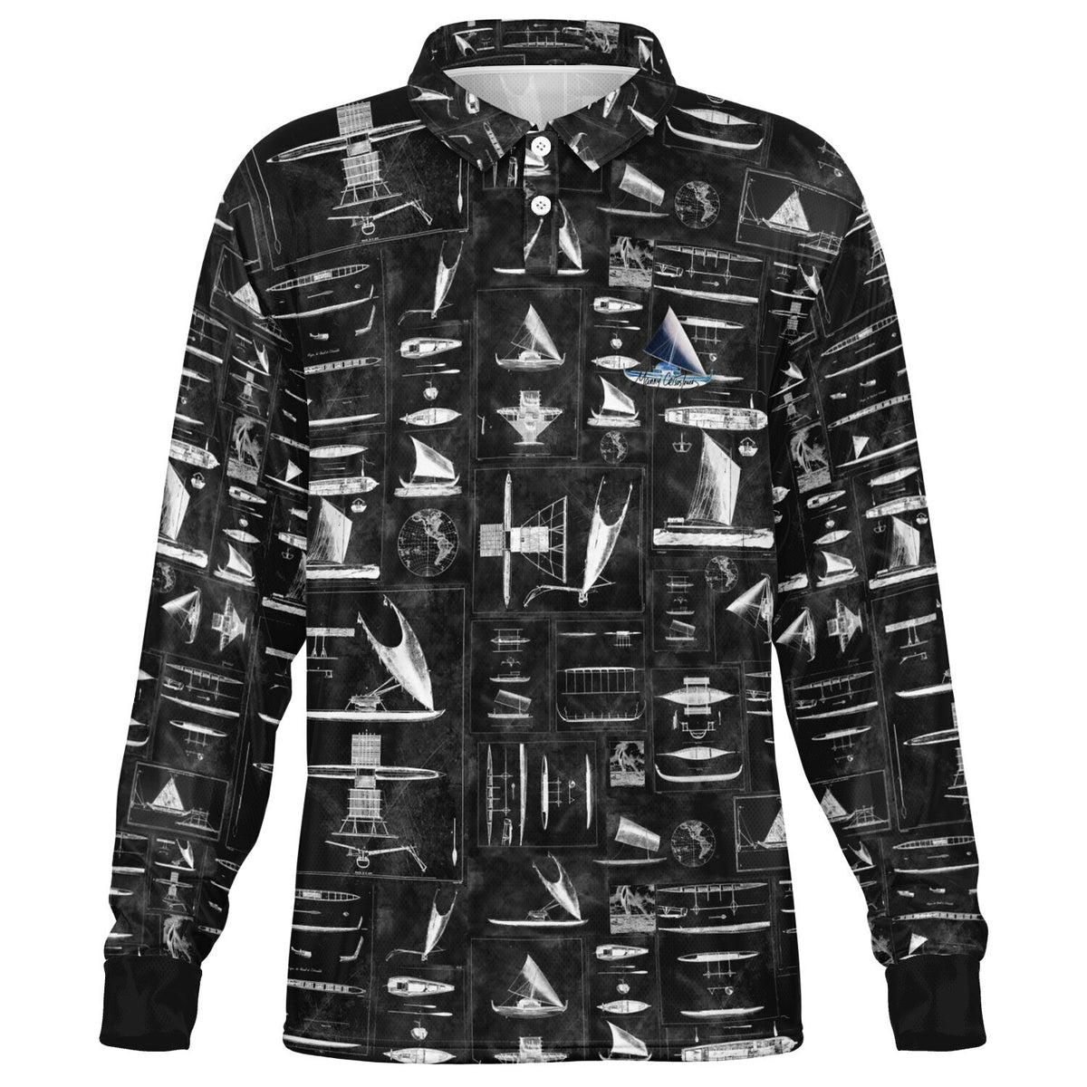 Oceania Seafaring Vessels Reimagined (Black/silver) Men’s Long Sleeve Polo Shirt