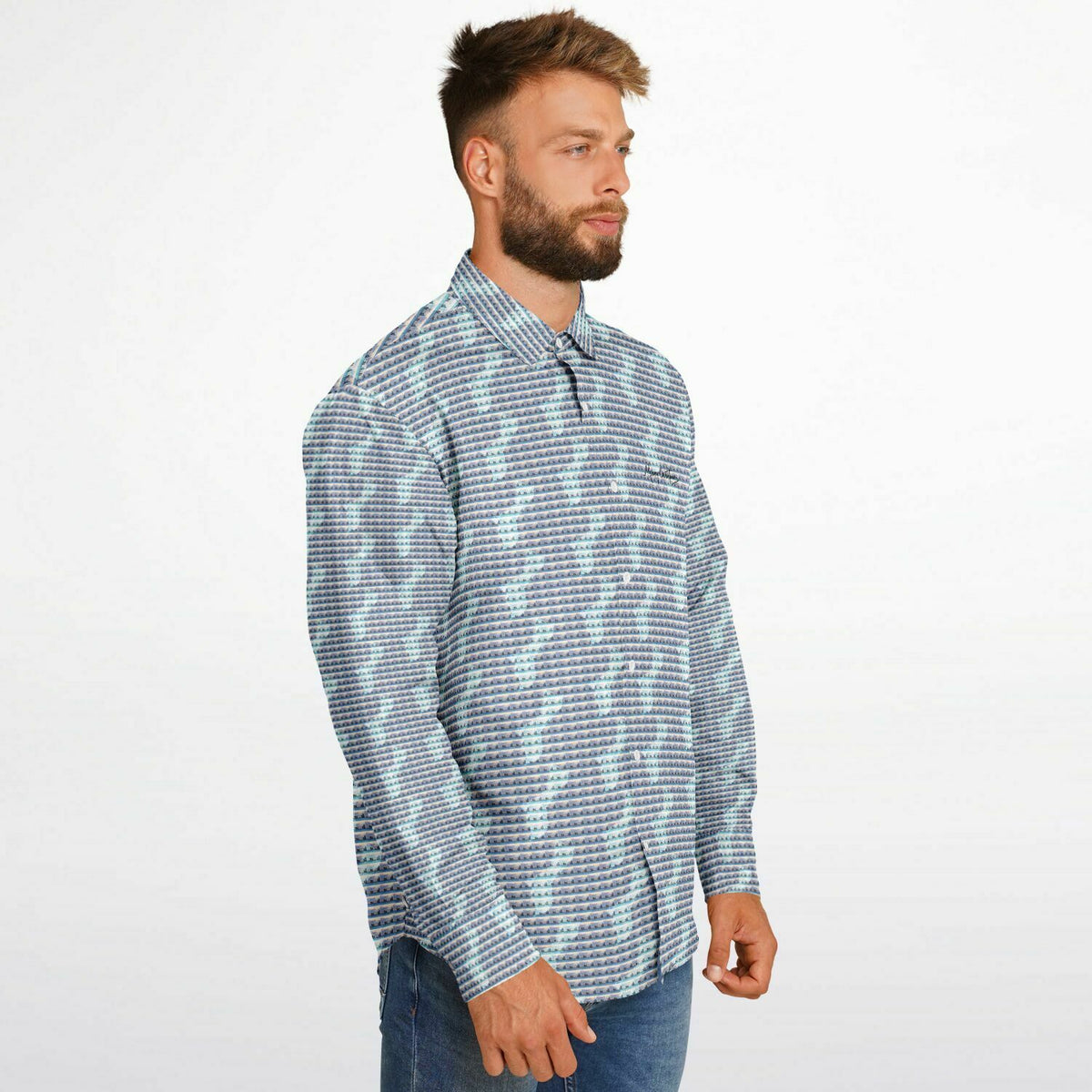 Canoe Pattern Guahan overlay Long Sleeve Button Down Shirt