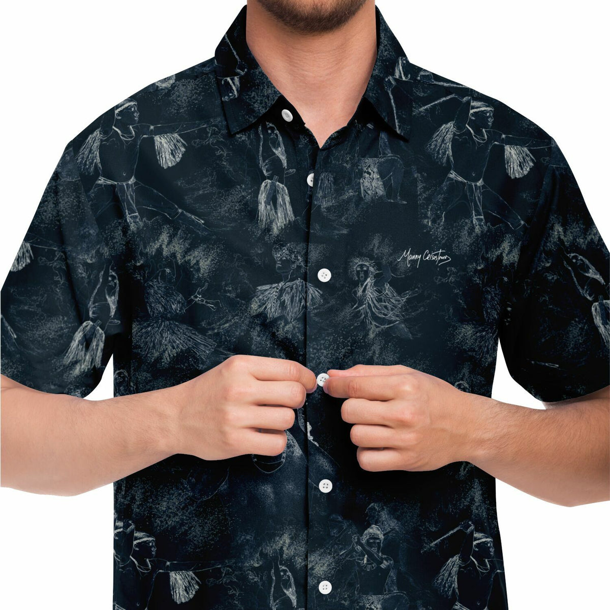 CHamoru Culture Chalk Art Short Sleeve Button Down Shirt