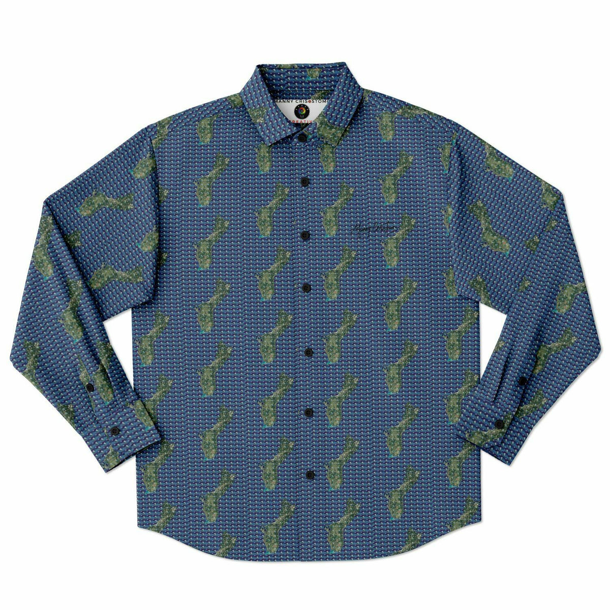 Canoe and Guahan Overlay Long Sleeve Button Down Shirt